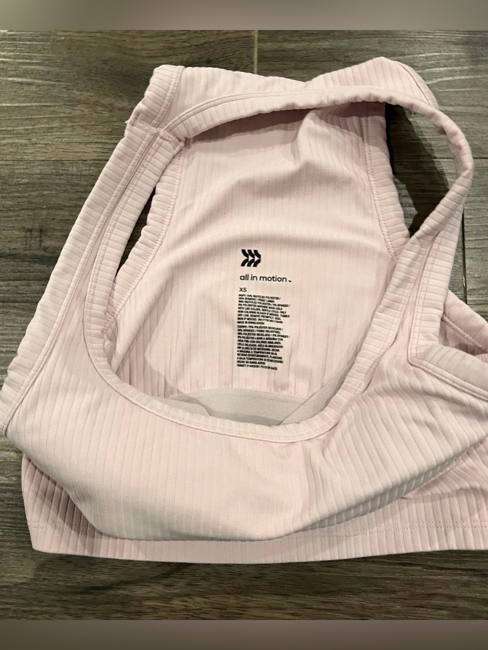 3/$11 Ribbed Light Pink Racerback Extra Small Sports Bra - Picture 3 of 4